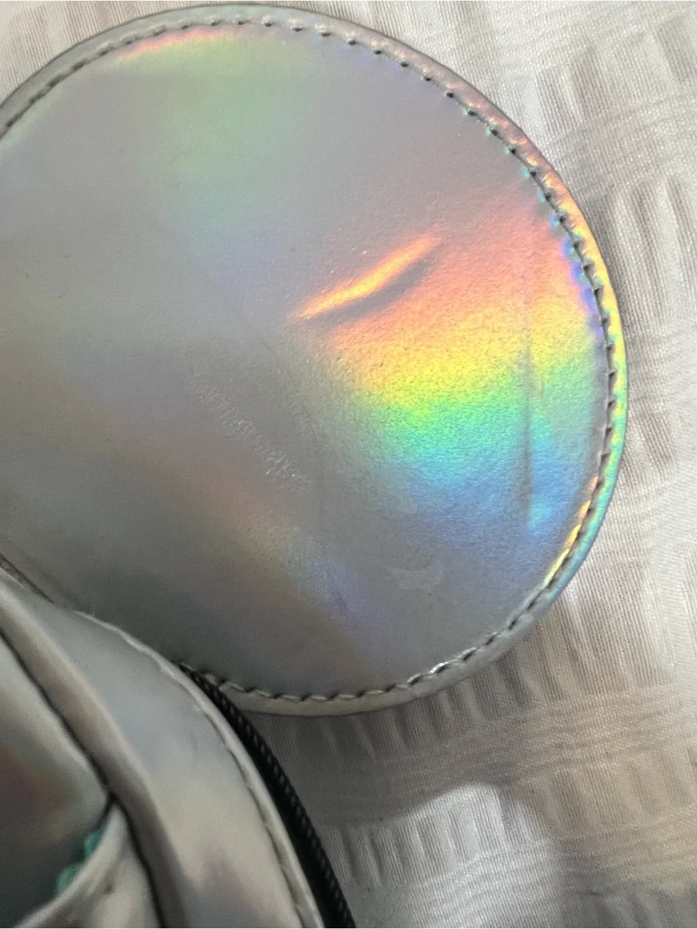 Corkcicle Iridescent Silver Crossbody Bag with Ear Accents
